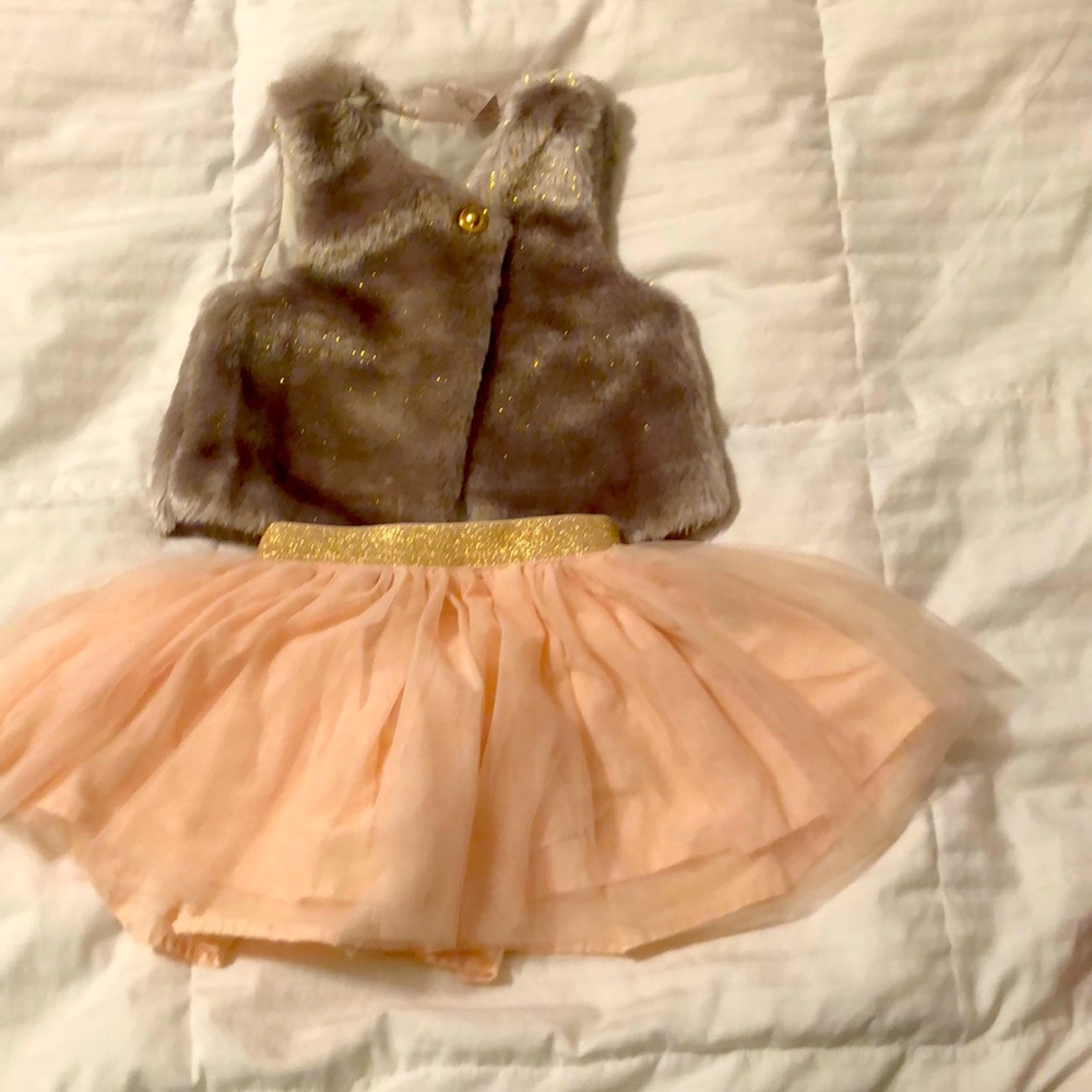 Faux Fur vest and blush pink tutu!  Perfect!